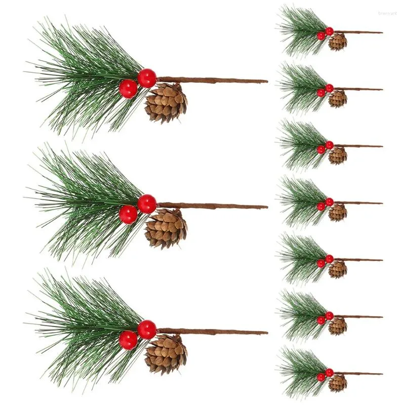 Decoratieve bloemen 10 pc's kerstboomdecoraties faux dennen picks nep bessen vulstof krans vaas kunstmatig voor plastic diy