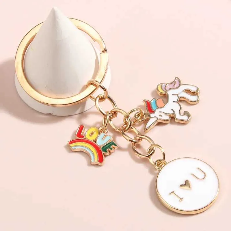 КЛАЧЕСКИЕ ЛАНАРДЫ Симпатичные брелова Rainbow Love Unicorn I You Key Ring Emale Chains для женщин мужские сумочки