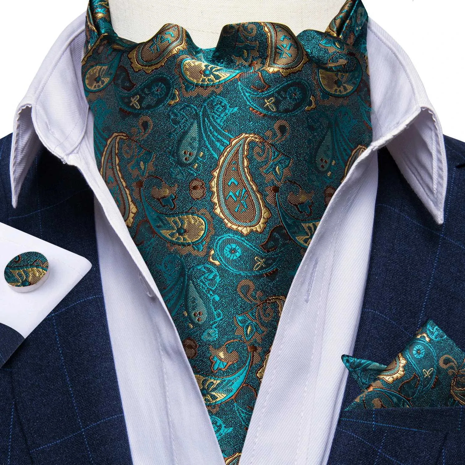 Nekbanden dibangu luxe heren ascot pocket square manchetjes set geschikt voor de Britse heer paisley ketting zakelijke feesten bruiloft accessoires c240412