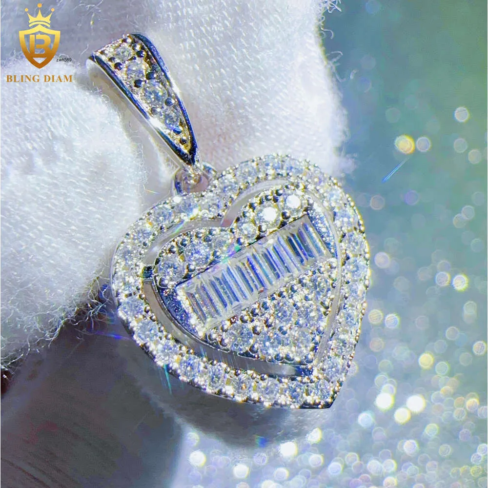 Designer Custom Hip Hop Jewelry 925 Sterling Silver Necklace VVS Moissanite Small Heart Pendant For Women