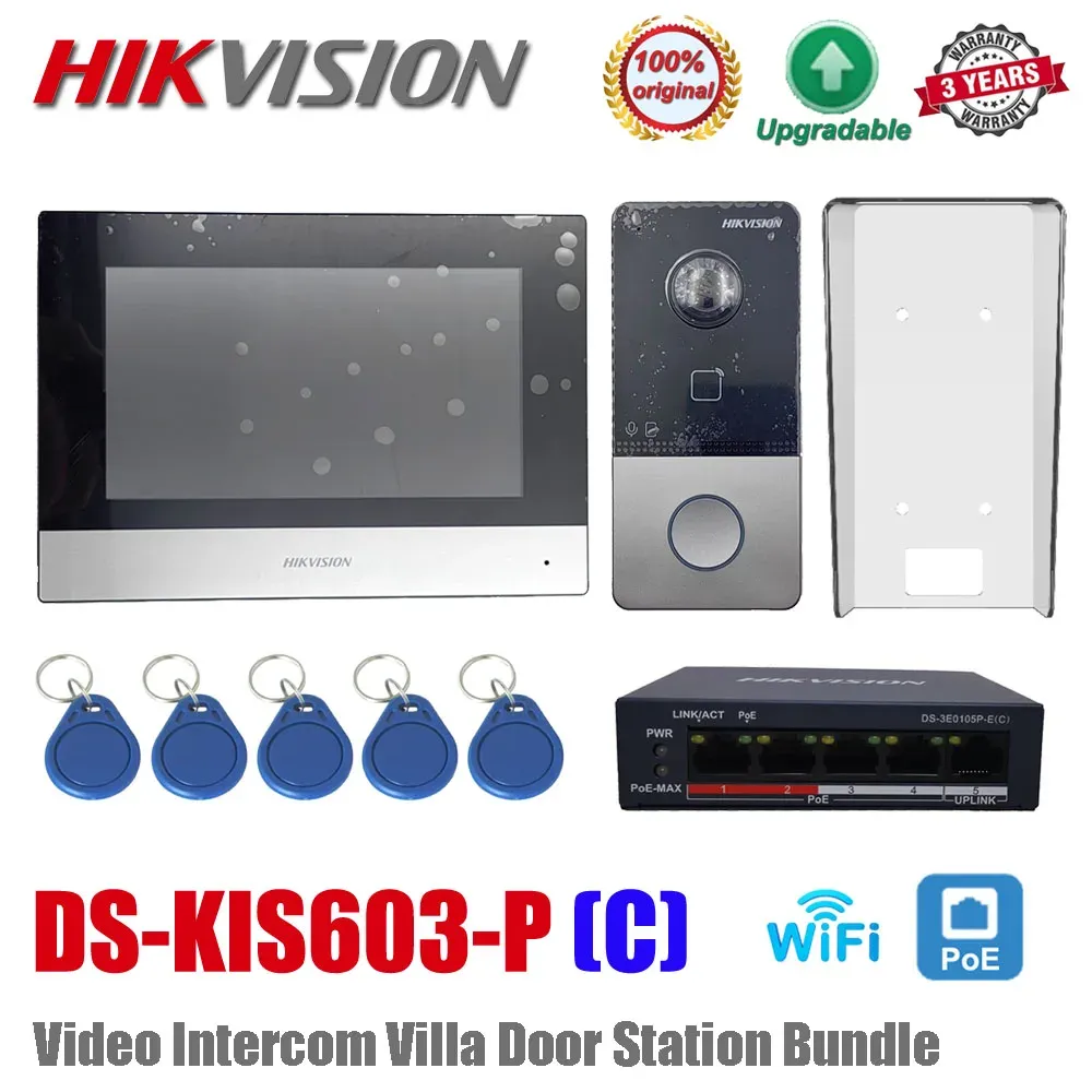 Doorbells Hikvision DSKIS603P (C) Video Intercom Kit DSKV6113WPE1 (C) DSKH6320WTE1 Standard POE Doorbell Door Station WIFI Monitor