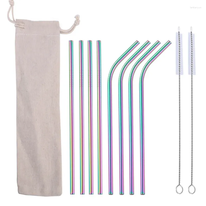 Paies de boisson 100sets métalle réutilisables en acier inoxydable paille bent bent avec un ensemble de brosses de nettoyage