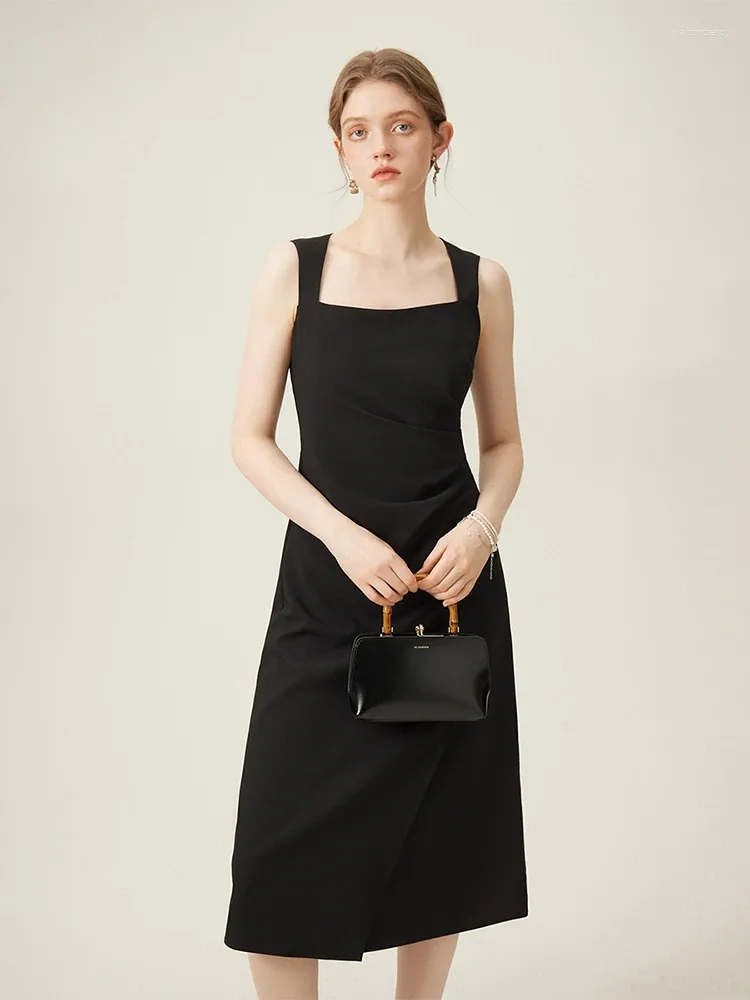 Casual Dresses Fsle French Black Suspender Dress for Women's Summer Hepburn Style High-End Slimming Women 24fs12128