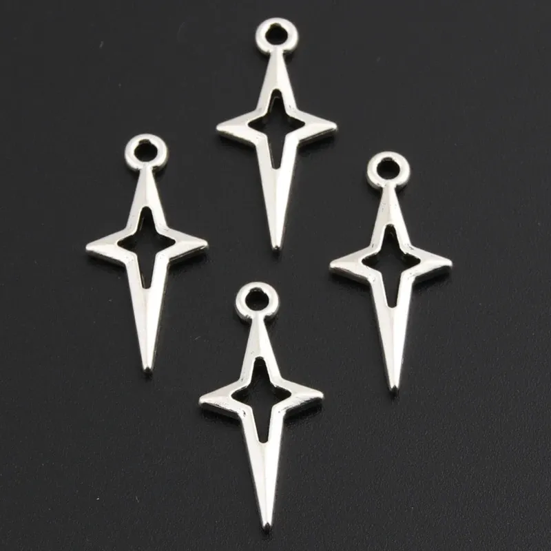 30 pezzi color argento 23x10mm ciondolo a forma di stella con stelle cadenti, adatto per gioielli fai da te fatti a mano in lega di metallo, creazione di forniture 241106_voghion.com