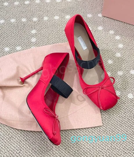 Chaussures habillées de femmes talons hauts sandal arc arc chaussures formelles de concepteur de luxe satin élastique orteil carré décontracté noir rouge rose rose fin fine chaussures