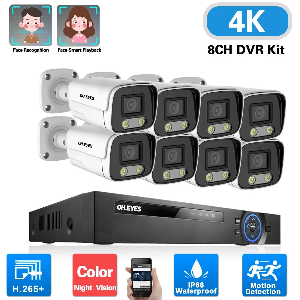 System 8ch CCTV DVR System bezpieczeństwa System 4K AHD DVR Zestaw DVR Outdoor WatePloor Color Nictision kamera nadzoru wideo Zestaw SYSTEMU SYSTEMU SYSTEMU 8MP