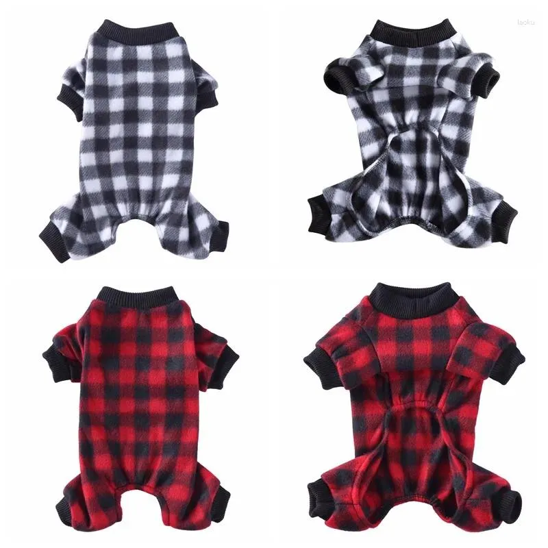 Dog Apparel Pajamas Winter Plush Plaid Pet Pjs Home Wear Comfy Four Legged Puppy Clothes Red Black For Small Medium Dogs Cats