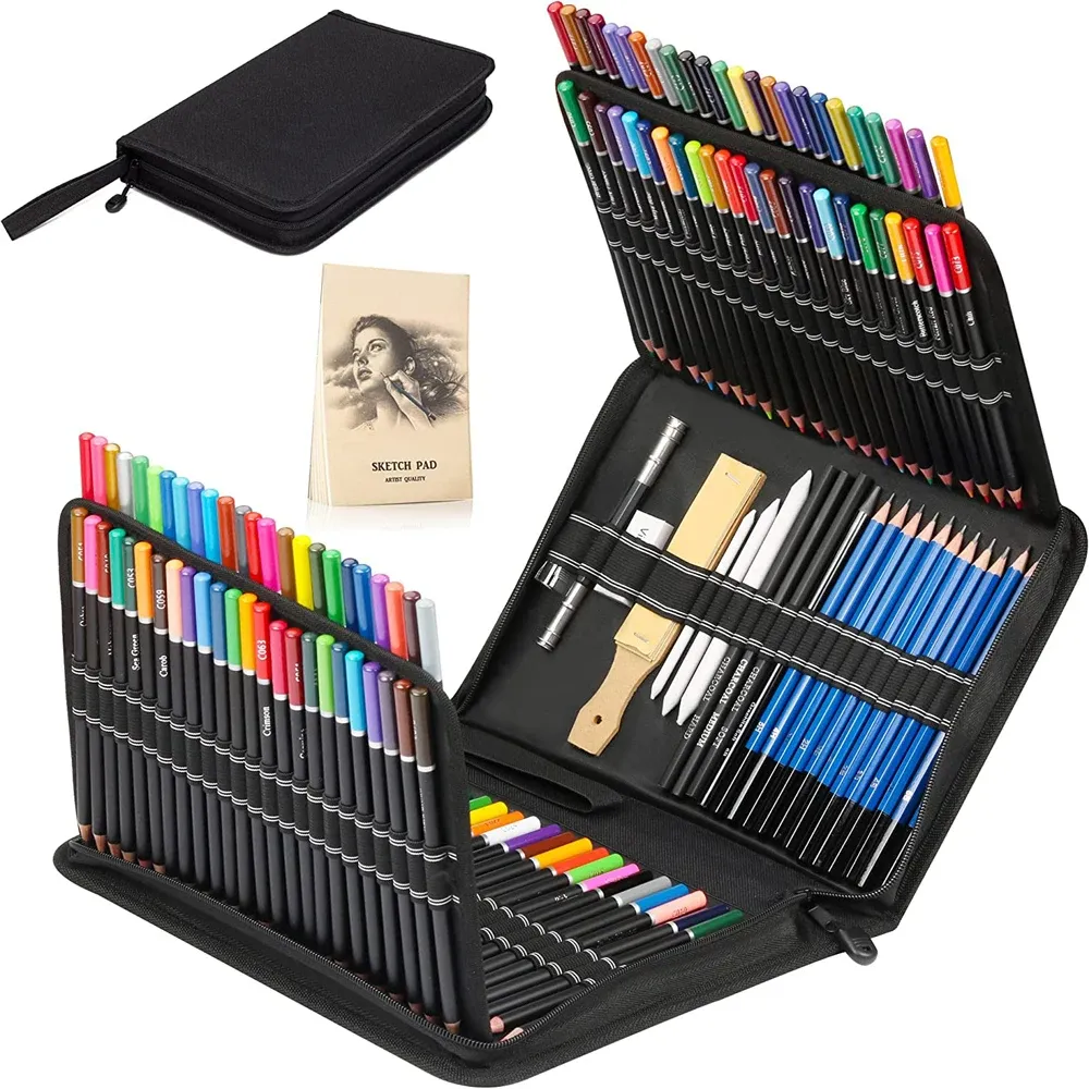 Sets 144 Pack Drawing Sketching Coloring Set,Include 120 Professional Soft Core Colored Pencils,Sketch & Charcoal Pencils,Sketchbook