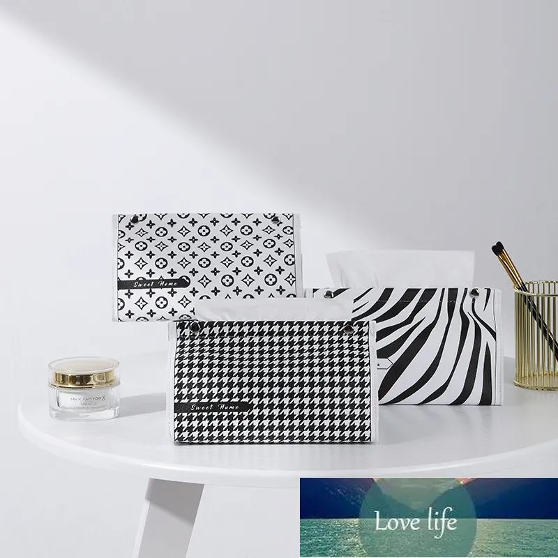 Caixa clássica da caixa de lenço de lenagem de couro de Houndstooth Home Light Luxury Tissue Box Box Box de ponta nórdica sofisticada