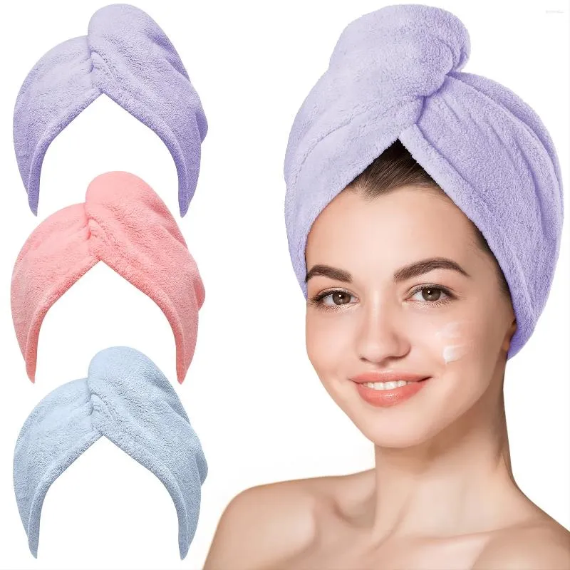 Handduk Snabbtorkning av hårmikrofiber med knapp Superabsorberande wrap Soft Water-Absorbing for Women