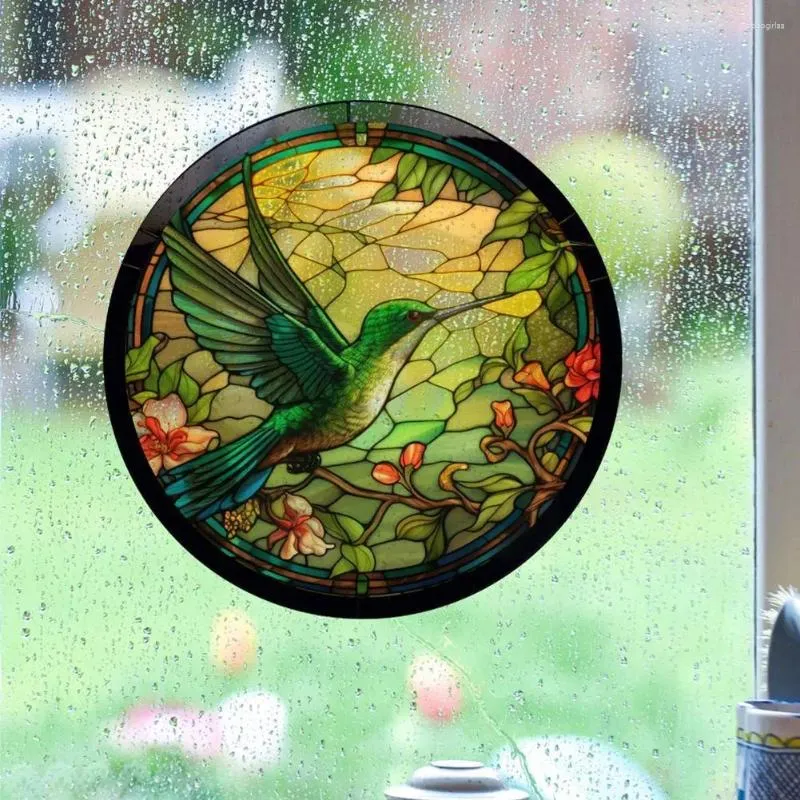 Naklejki okienne Retro kolorowe zabarwione kolibry motyl kwiat elektrostatyczny dekoracyjny antykulisja zdejmowane szkło M9Z3