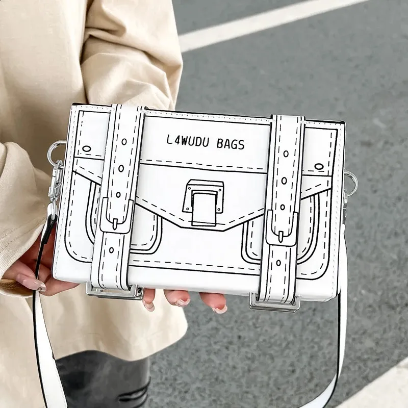 Креативная 2D -мультипликационная коробка сумка женская новинка маленькая сумка для поперечного тела для женщин 3D рисование бумаги комиксы сумочка квадратные сумки уникальные 240402