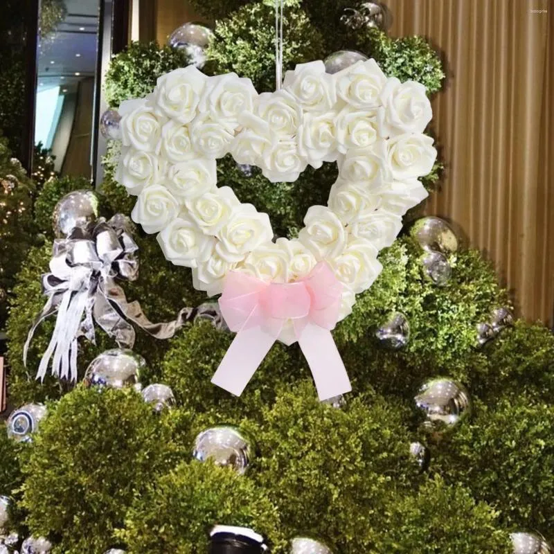 装飾的な花人工花輪ハート形状のガーランド白いバラの花の花輪結婚式バレンタインデーの玄関