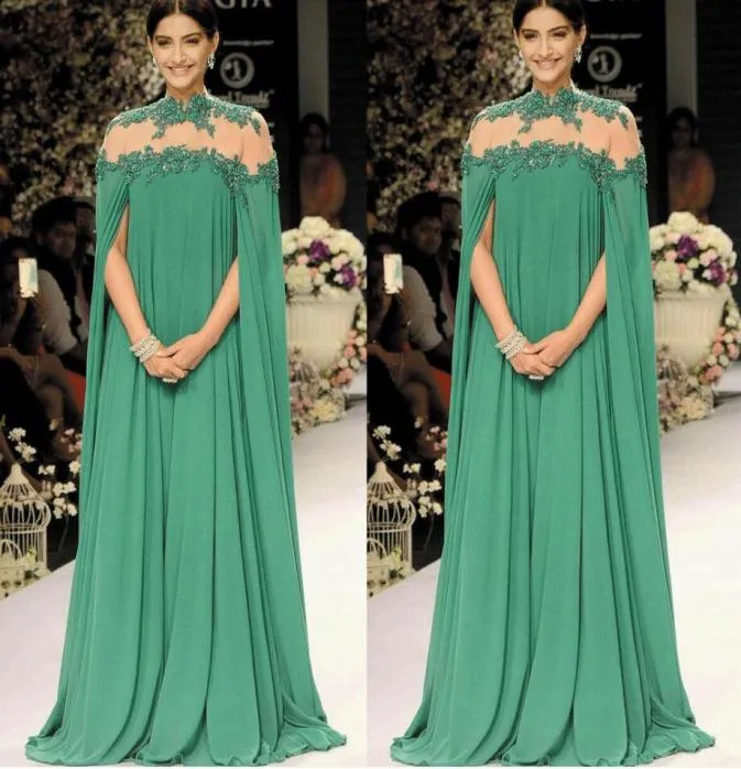 2020 Dubai Caftan Green Prom Dresses Long Chiffon Wraps Lace Applique Modest aftonklänningar En linje Mor till brudklänning Robe D2380770