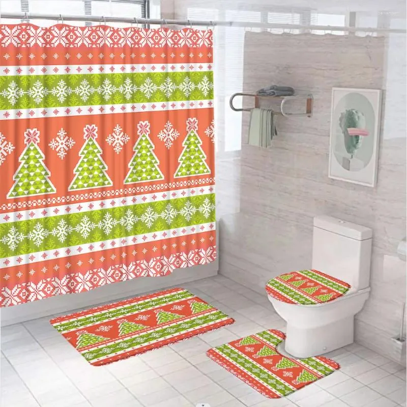 Douchegordijnen kerstboom badkamer set gordijn tapijt accessoires geometrisch bos abstracte sneeuwvlok winter bad mat toilet deksel deksel deksel