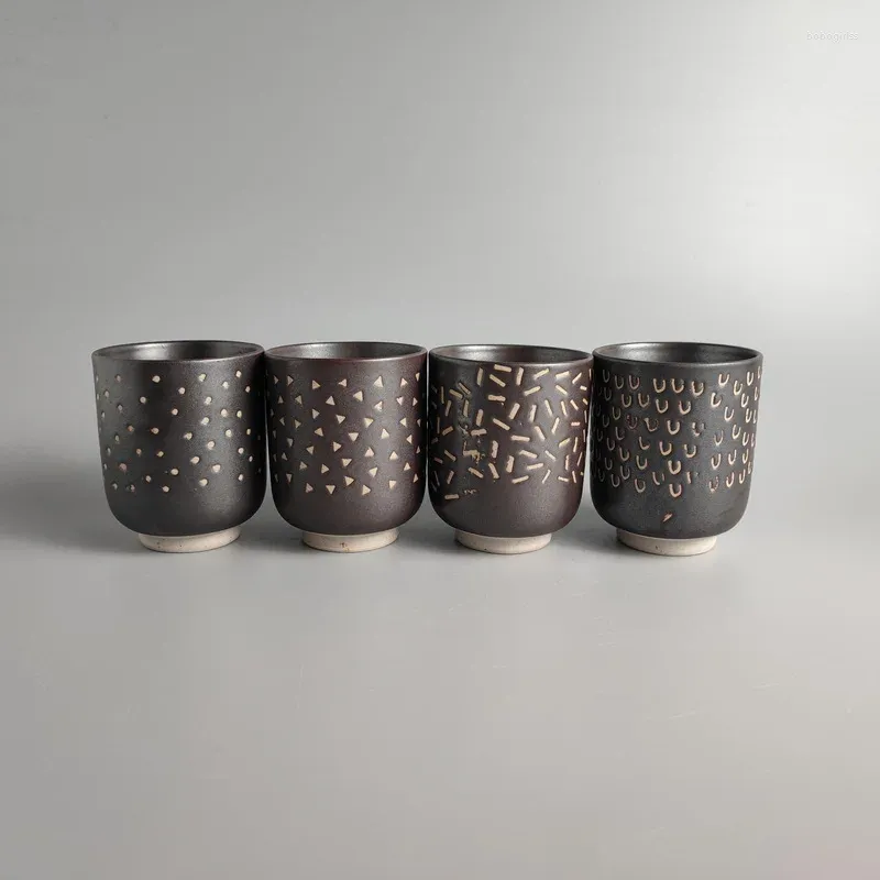 Xícaras pires de tabela cerâmica de mesa de cerâmica de estilo japonês textura retro feita copo de chá de chá japonês engolir