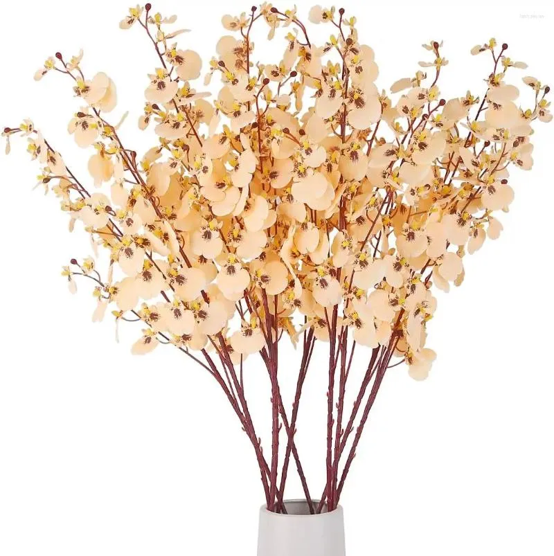 Decoratieve bloemen 8 pc's orchideeën zijde nep in bulk kunstmatige voor binnenbuiten Wedding Home Office Decoratie (champagne)