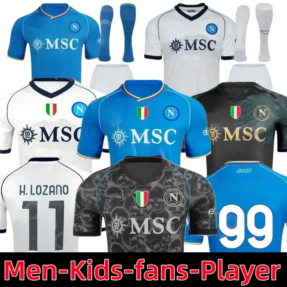 23 24 Napoli Futbol Formaları Maglia Napoli 2023 2024 Kaleci Zielinski Anguissa Olivera Kvaratskhelia Erkek Çocuk Kitleri Futbol Gömlek Osimhen Lozano SSC SSC Hayranlar Oyuncu