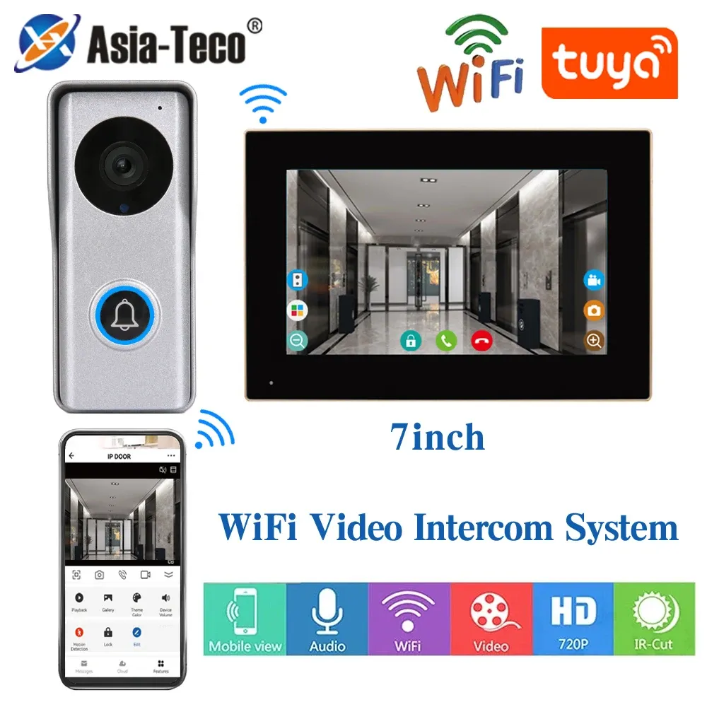 Interphone WiFi Tuya App Video Interphone 1080p Video Doorbell HD Camera pour l'appartement 7/10 pouces Touch Monitor OneKey Unlock Motion Detection