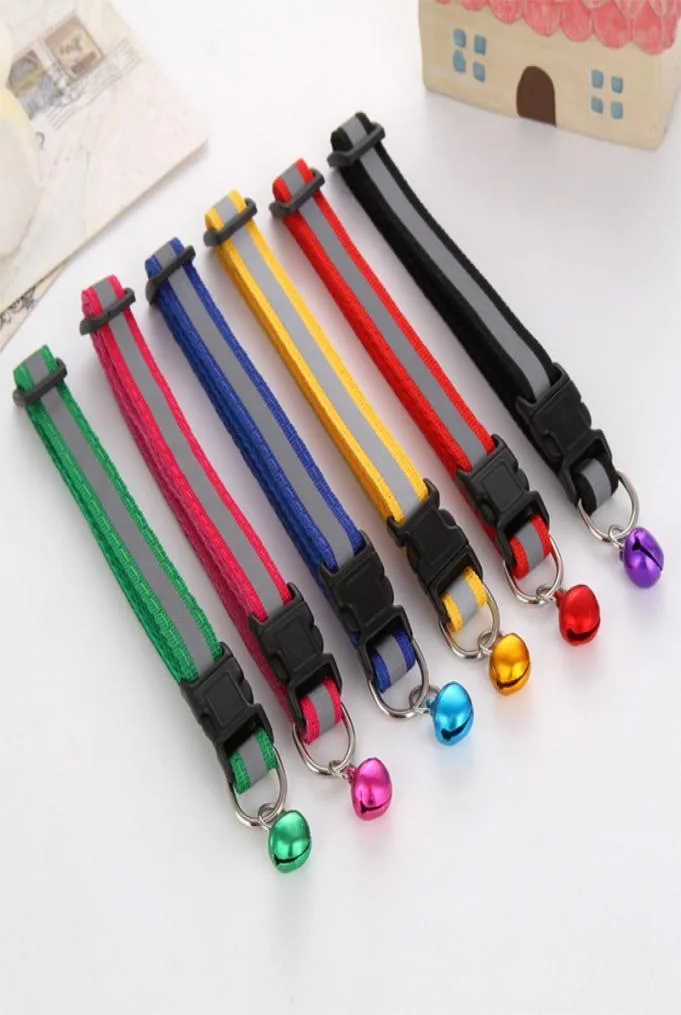 6 Colors Adjustable Cute Safety Buckle Bell Strap Cat Little Dog Glossy Reflective Pet Collar2716440