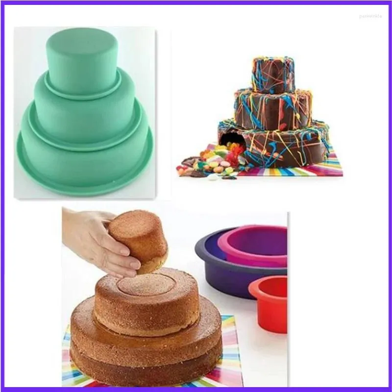 Baking Moulds Silicone Cupcake Molds 3 In 1 Round Wedding Cake Pan Decorating Tool Tins Birthday Bakeware Platinum