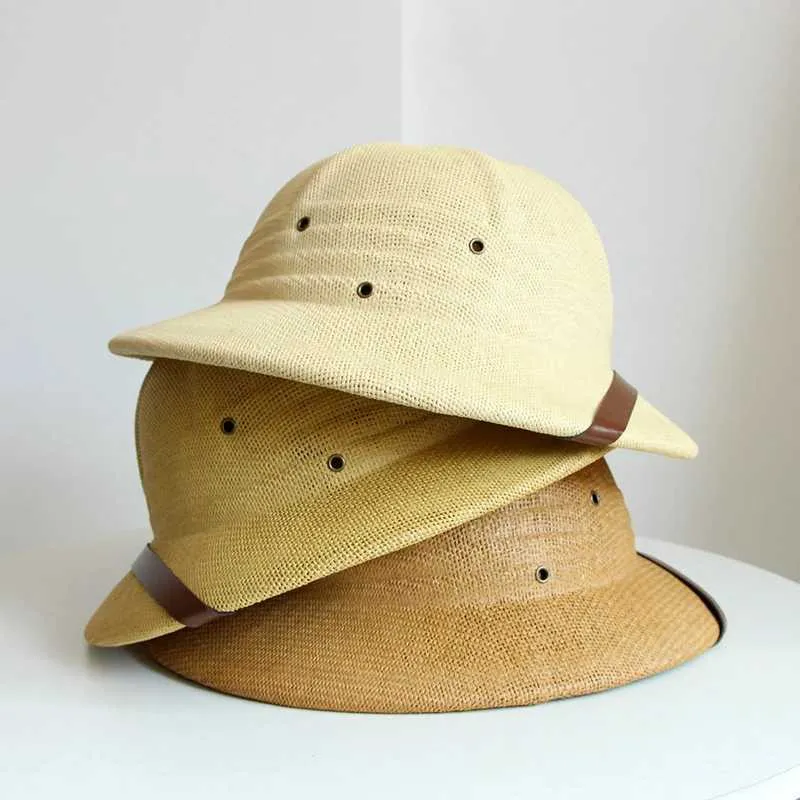 Chapeaux à bord large seau du Vietnam War Hat Boys and Girls Explorateur britannique Paille du bateau d'été Soleil Neutral Jungle Miner Q240403