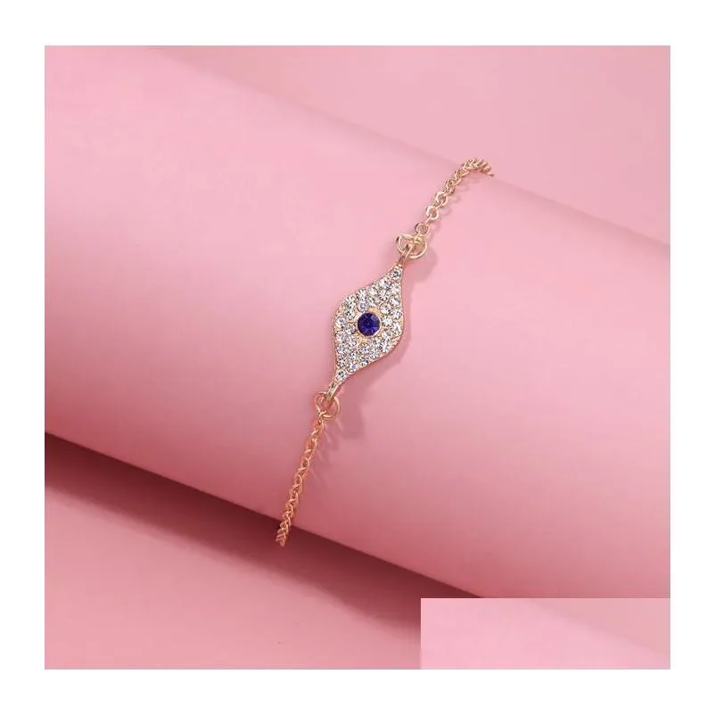 Anklets Blue Eye Crystal 14K Gold Sier Plated Ankle Bracelet White Cubic Zirconia Foot Chain Evil Jewelry Drop Delivery Dhyxs