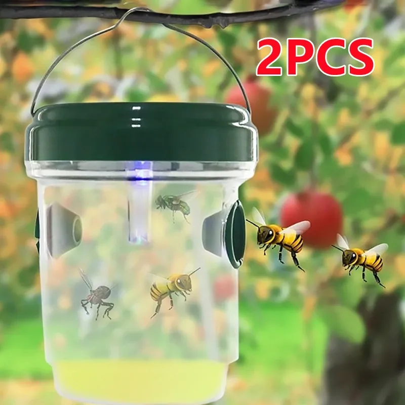 TRAPS 2 Pack Solar Powered Wasp Trap Lights Waterproof Outdoor Hanging Trap Safe Nontoxic Bee Hornet Traps återanvändbara trädgårdsmaterial