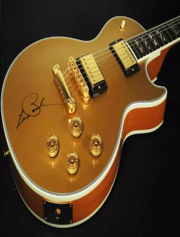 Achage personnalisée 90e anniversaire Gold Top Goldtop Supre Guitare électrique No Cover Back Block Split Mop Inclay Globe Headstock INAY5254447