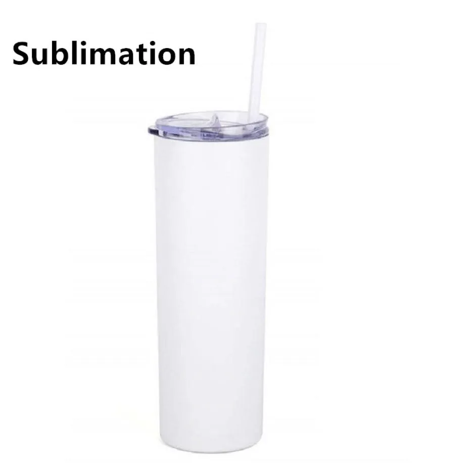 Sublimatie 20oz Skinny Tumbler Warmteoverdracht Afdrukken Cup Croulless Steel Coffee Mok Dubbele laag Insualte Drink Rechte FLAS1898196