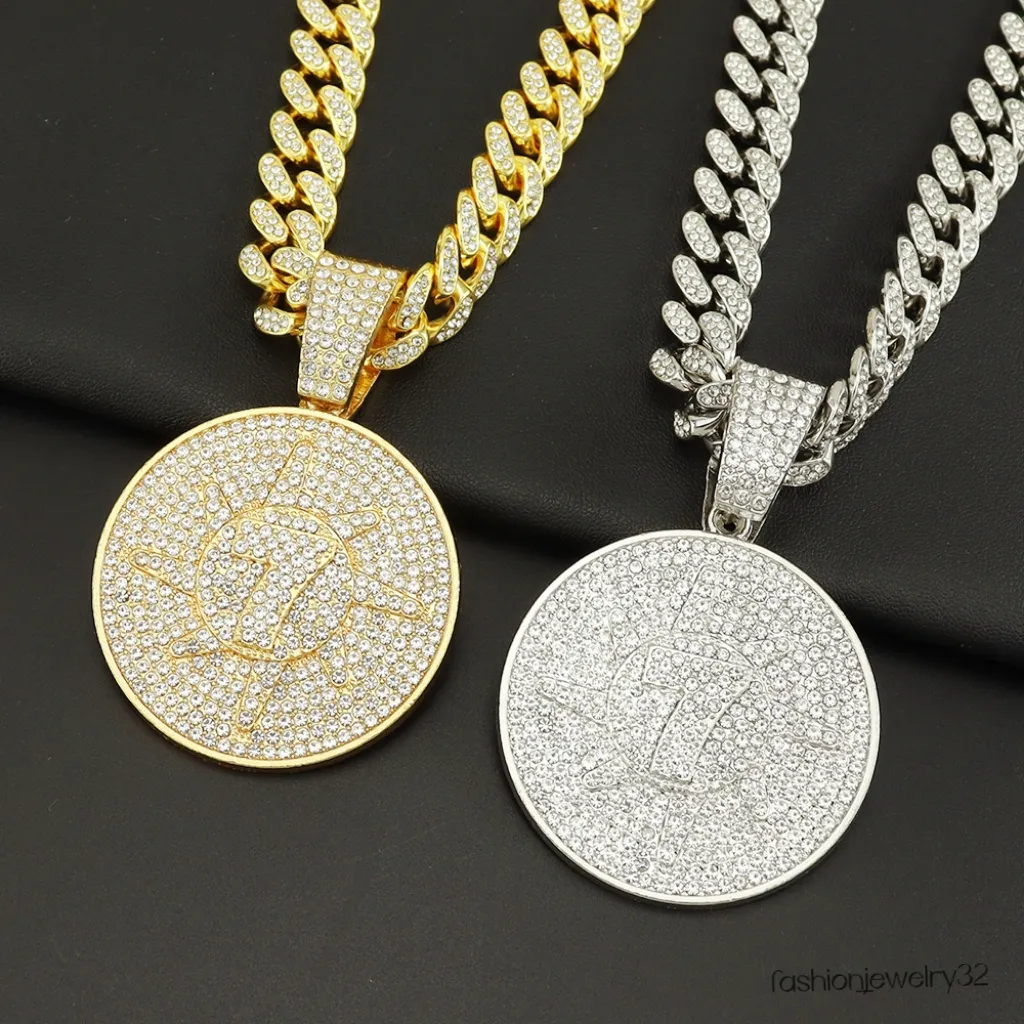 Colliers de pendentif Hip Hop Crystal Lucky Number 7 Pendentif avec Big Miami Cuban Chain Choker Collier pour hommes Femmes Iced Out Coin Jewelry