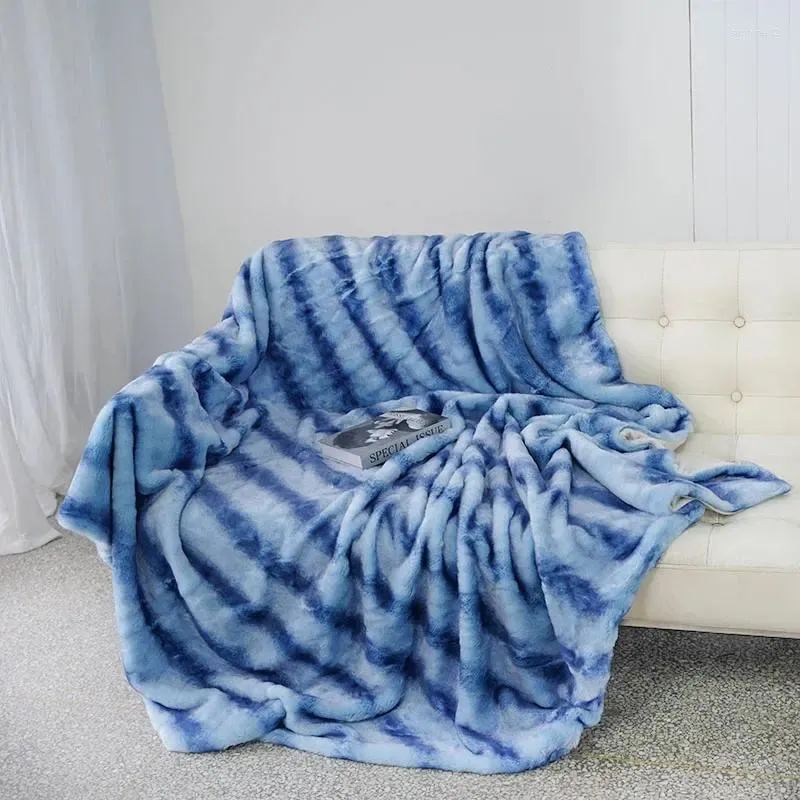 Koce Dream Blue Stripe pościel luksus Faux Fur Rzut Ket Sofa