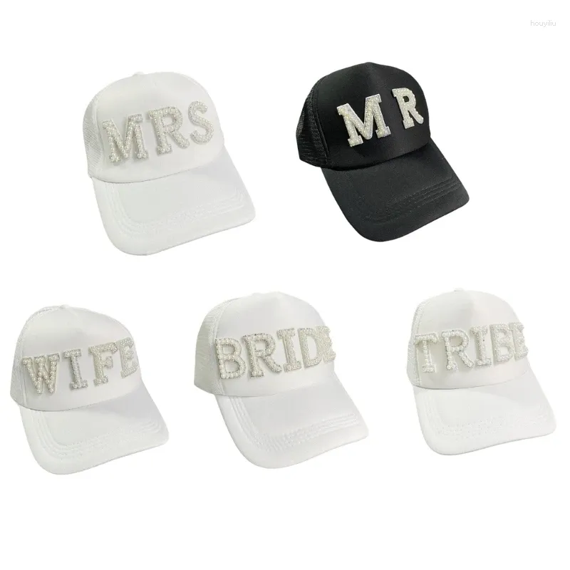 Ball Caps Bachelorette Party Pearl Letter Bride Hat Wedding Baseball Mr Mrs Hair Accessorio