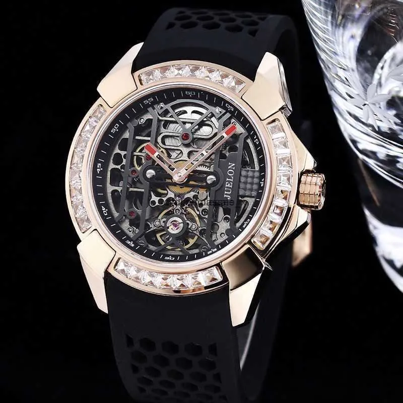 Watch Milles Men's Luxurious Sky Star Set with Diamond Round Large Dial Fashion Trend Hollow Out Tuo Flywheel Mechanical Waterproof Watch ayw