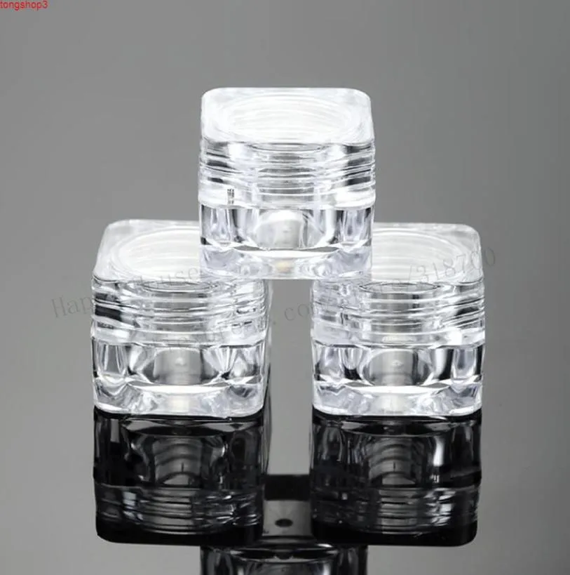100pcs 5g Empty Cute Acrylic Clear Square Cream Jar Small Sample Makeup Subbottling nail case box Cosmetic Container Pothigh qual8374650