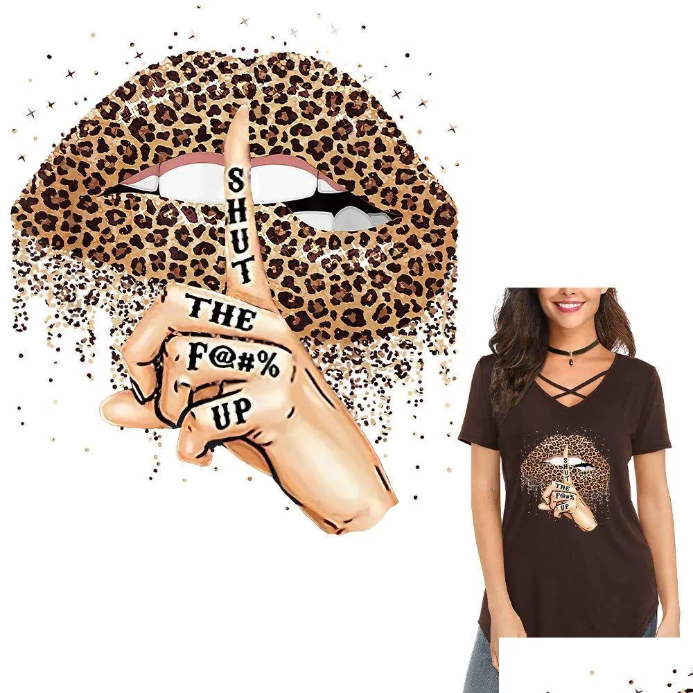 Sybegrepp verktyg järn på ES för kläddesign leopard läppar värmepress dekaler tvättbara diy termiska överföring klistermärken tshirt ja dhmbv