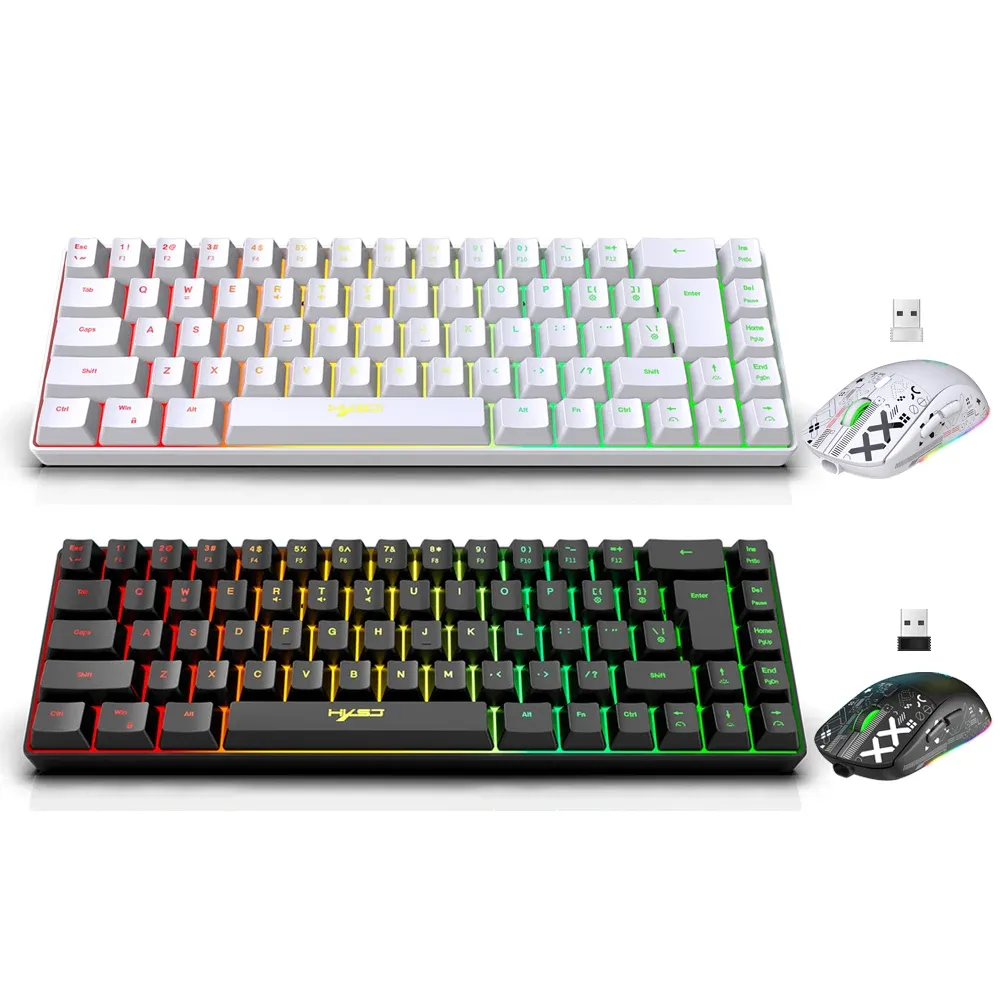 Claviers HXSJ V200 Wired Membrane Clavier RVB RV LED Backlight Gaming Clavier 68 Keys Gamer du clavier informatique pour PC Game / Office PC