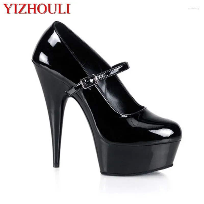 Dress Shoes 15CM Sexy Ultra High Heels Women's Pretty Single Patent Platform Mary-Jane With 5 3/4 Inch Stiletto Heel