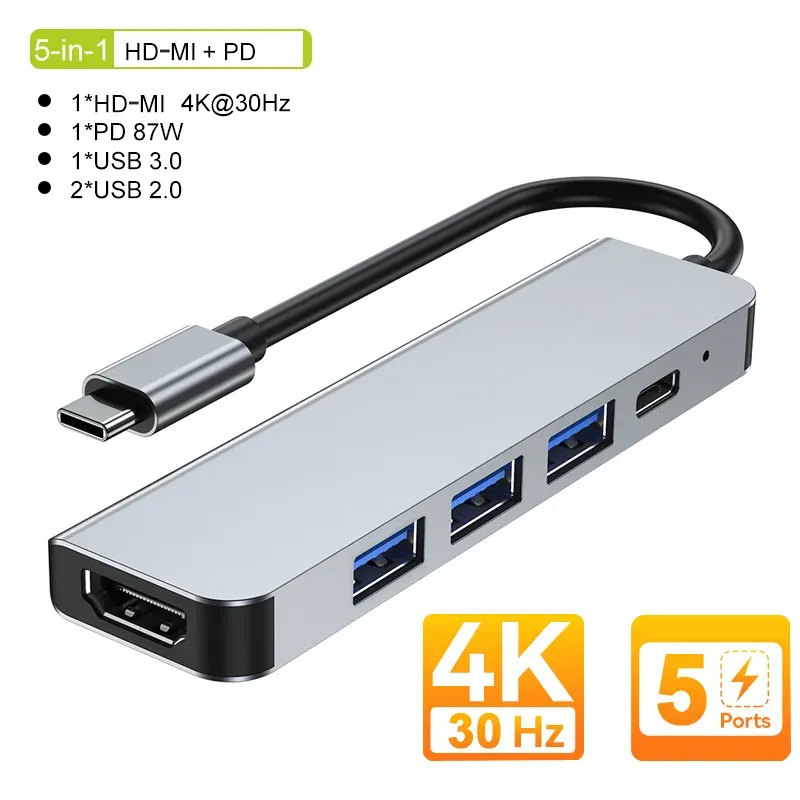 Мыши USB C Hub Type C Splitter к Hdmicabatible 4K Thunderbolt 3 USB C Dock Station Adapter для Book Air M1 iPad Pro Pro