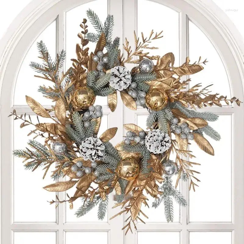 Decorative Flowers Winter Wreath Pine Artificial Pinecone Wreaths For Front Door Christmas Fall With Greenery Gold