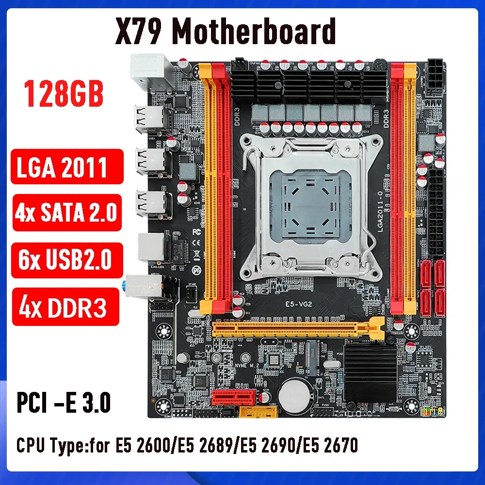 マザーボードX79デスクトップマザーボードNVME M.2 SSD LGA 2011メインボードPCIE 16XサポートDDR3 128GBメモリ4*SATA2.0 6*USB2.0インターフェイス