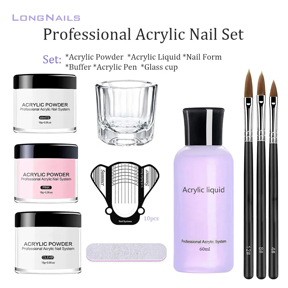 Verktyg 2021 Akryl Carve Flowder Set Present Monomer Clear Extension för Manicure Practice Teach Kit Nail Art AcrylicPowder Liquid 16