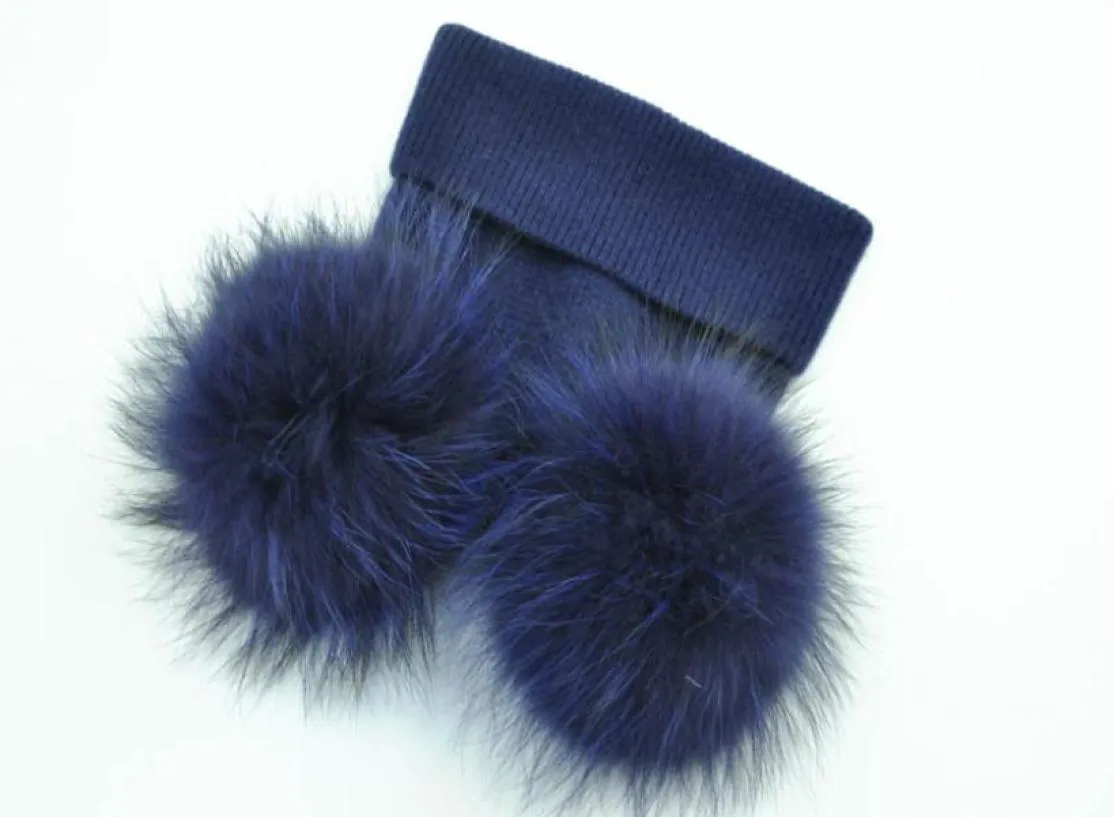 Fashiondouble äkta päls pom pom hatt kvinnor vinter mössor stickade ull hattar skallies mössor gfemale naturlig två päls pompom beanie hat4705629