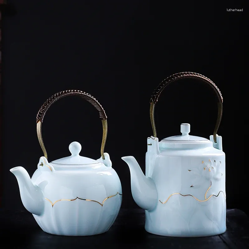 Ensembles de voies de thé Pot de poutre en or céladon simple grande capacité avec un restaurant de théâtre filtre Kettle Plain Tea Set chinois Single