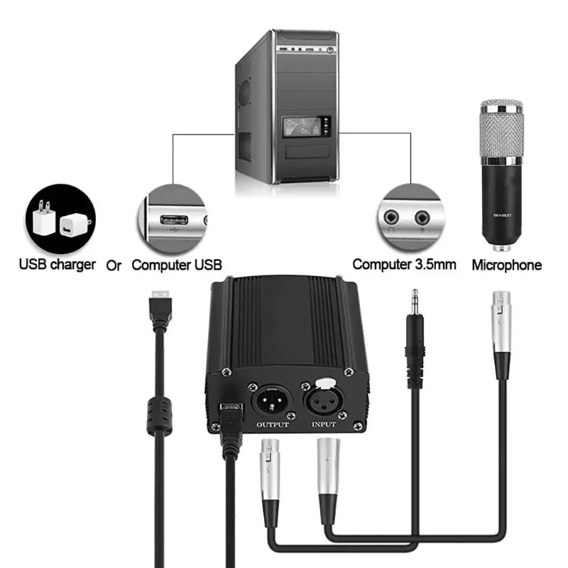 Radio 2022 Nowy przenośny 1 kanał 48V USB Phantom Power Kabel USB XLR 3PIN Kabel mikrofonowy dla dowolnej akcesoria