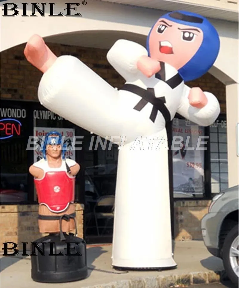 Carton de karaté gonflable personnalisé 5MH CARATÉ Taekwondo Boy Karates Man with Advertising Logo Air Balloon Decoration Toys Sport