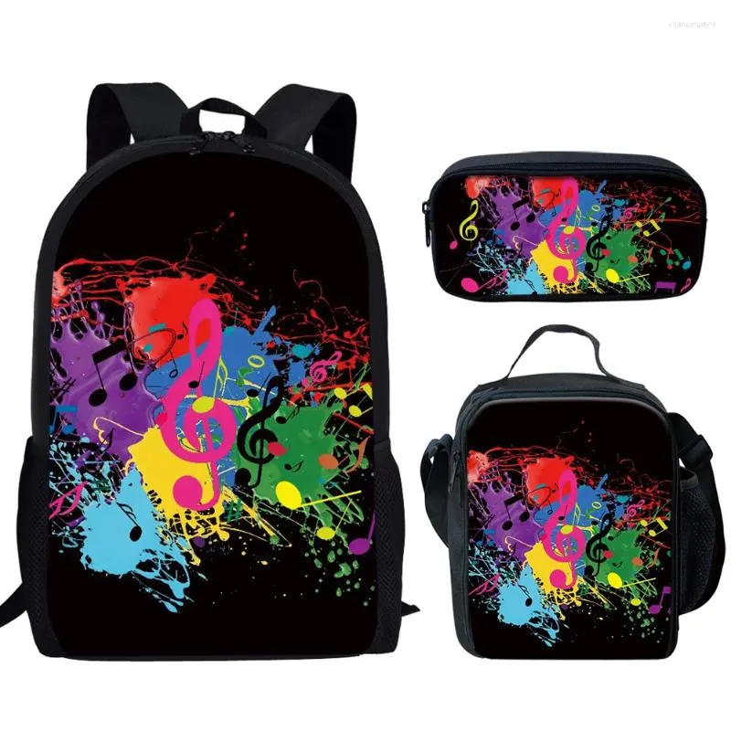 Backpack Cartoon Novelty Cool Music Notes 3D Print 3pcs/Set Pupil School Bags Laptop Daypack Lunch Bag Pencil Case