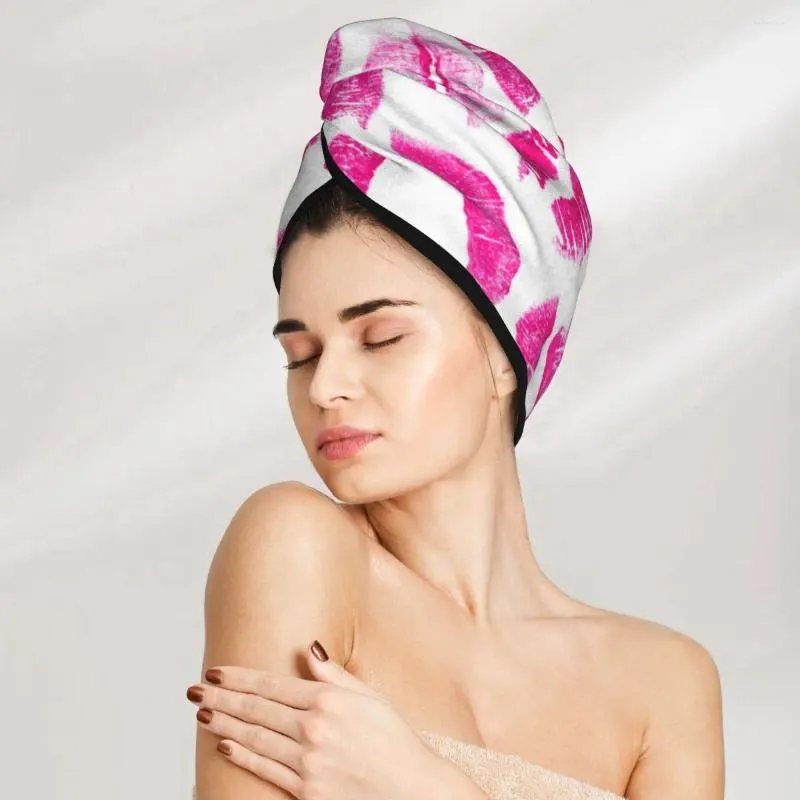 Towel Rapid Dry Pink Lipstick Kisses Microfiber Anti Frizz Hair Quick For Girls Beach Shower Cap