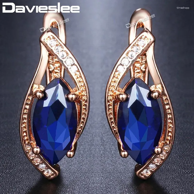 Boucles d'oreilles STAD DAVIESLEE BLUE PERSE POUR FEMMES 585 GOLD ROSE COULEUR FAGE DE COULEUR RONDE BIENDE BOURNE D'OREURS DE MODE DEGE136