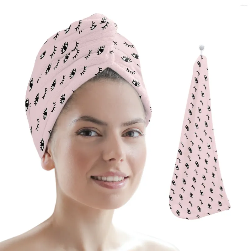 Couchette de serviette rose caricature des yeux pour les yeux secs pour turban microfibre femmes enveloppe de salle de bain